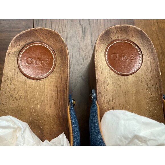 CHLOE Aurna Clogs in Denim 36 With Box Womens Jean Shoes Jean Slides Mules - Picture 12 of 16